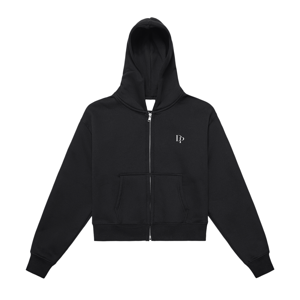 Fleeced Zip-Up Cropped Hoodie